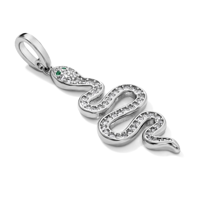 Silver-Plated White & Green CZ Snake Necklace Charm