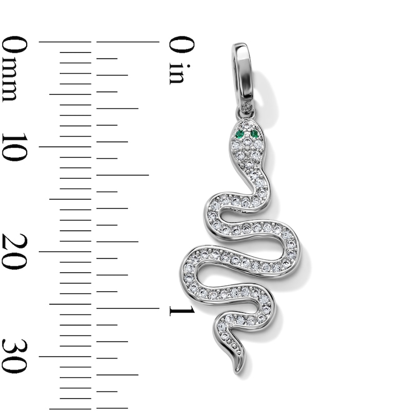 Silver-Plated White & Green CZ Snake Necklace Charm