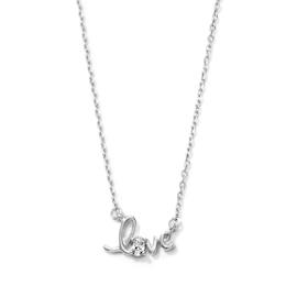 Silver-Plated CZ Cursive "Love" Necklace - 16" + 2"