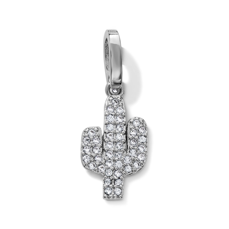 Silver-Plated CZ Pavé Cactus Necklace Charm