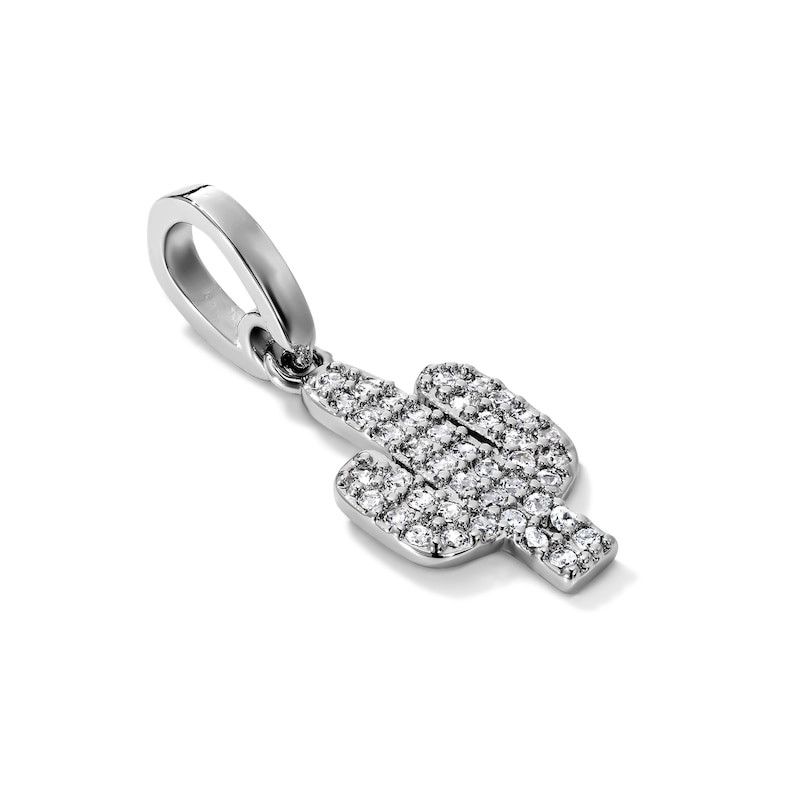 Silver-Plated CZ Pavé Cactus Necklace Charm