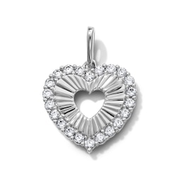 Silver-Plated CZ Pavé Open Heart Necklace Charm