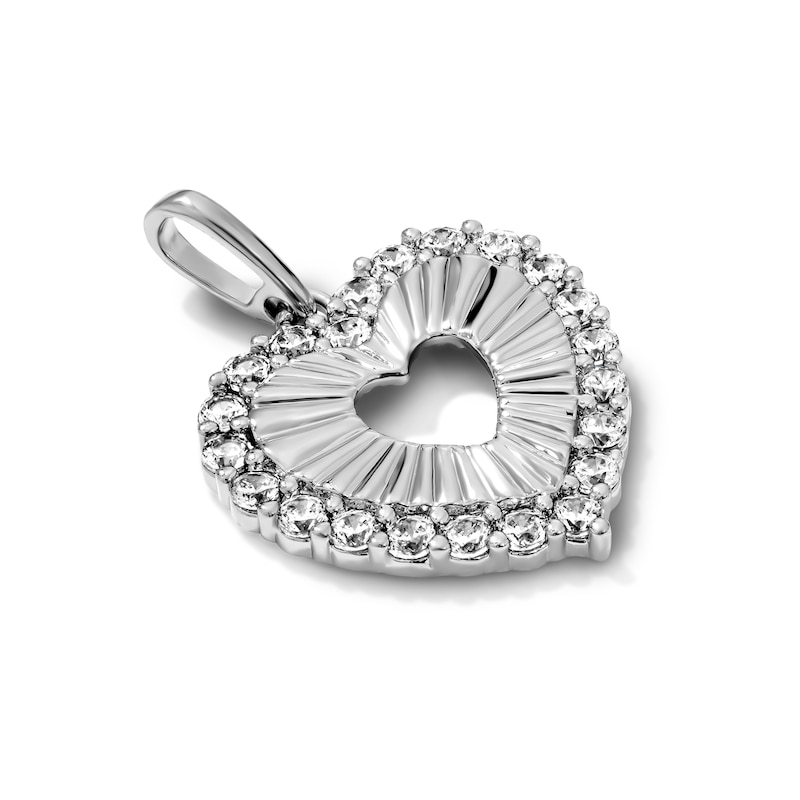 Silver-Plated CZ Pavé Open Heart Necklace Charm