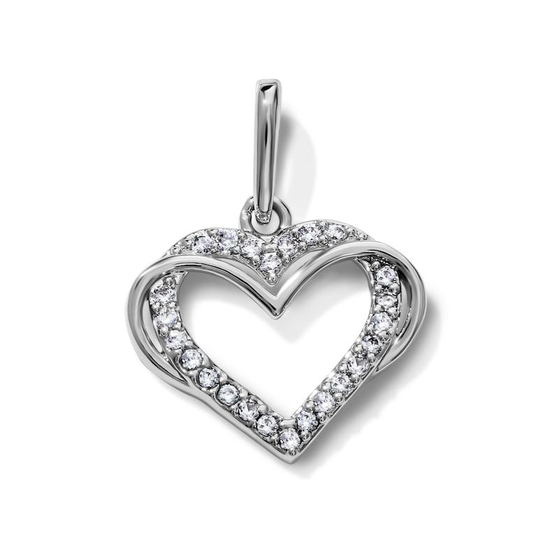 Silver-Plated CZ Pavé Open Double Heart Necklace Charm