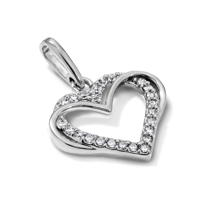 Silver-Plated CZ Pavé Open Double Heart Necklace Charm