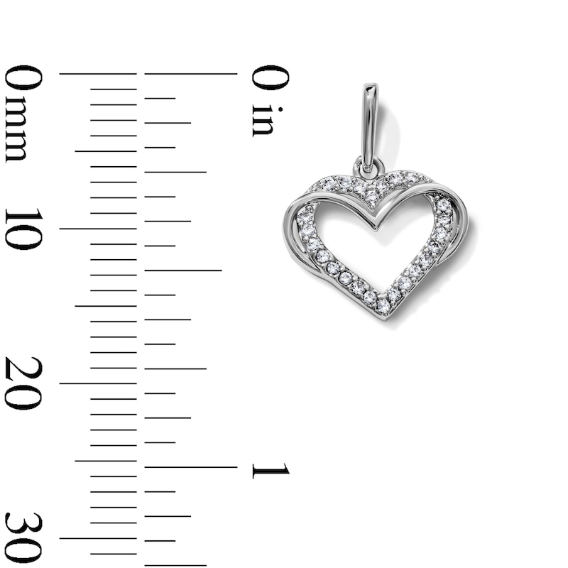 Silver-Plated CZ Pavé Open Double Heart Necklace Charm