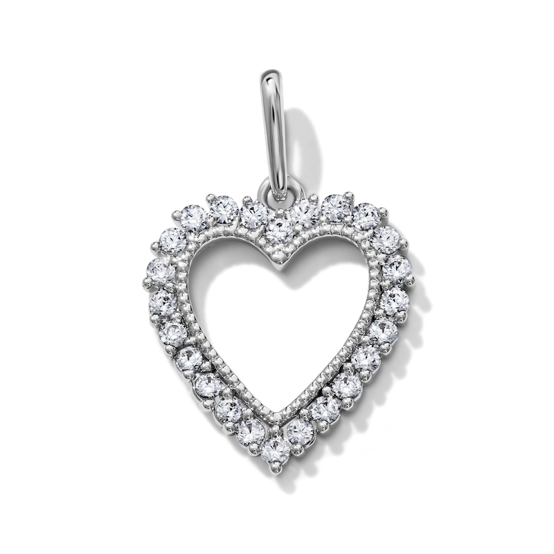 Silver-Plated CZ Open Heart Necklace Charm
