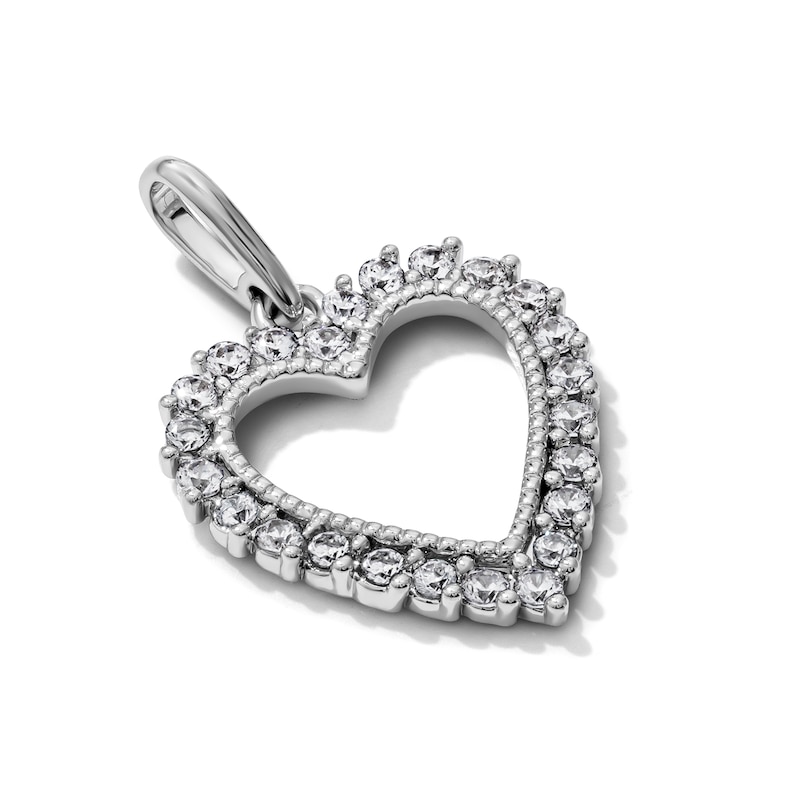Silver-Plated CZ Open Heart Necklace Charm