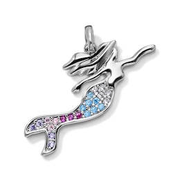 Silver-Plated Multi-Color CZ Mermaid Necklace Charm