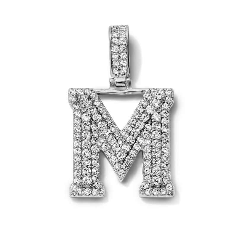 Silver-Plated CZ Pavé Double "M" Initial Necklace Charm