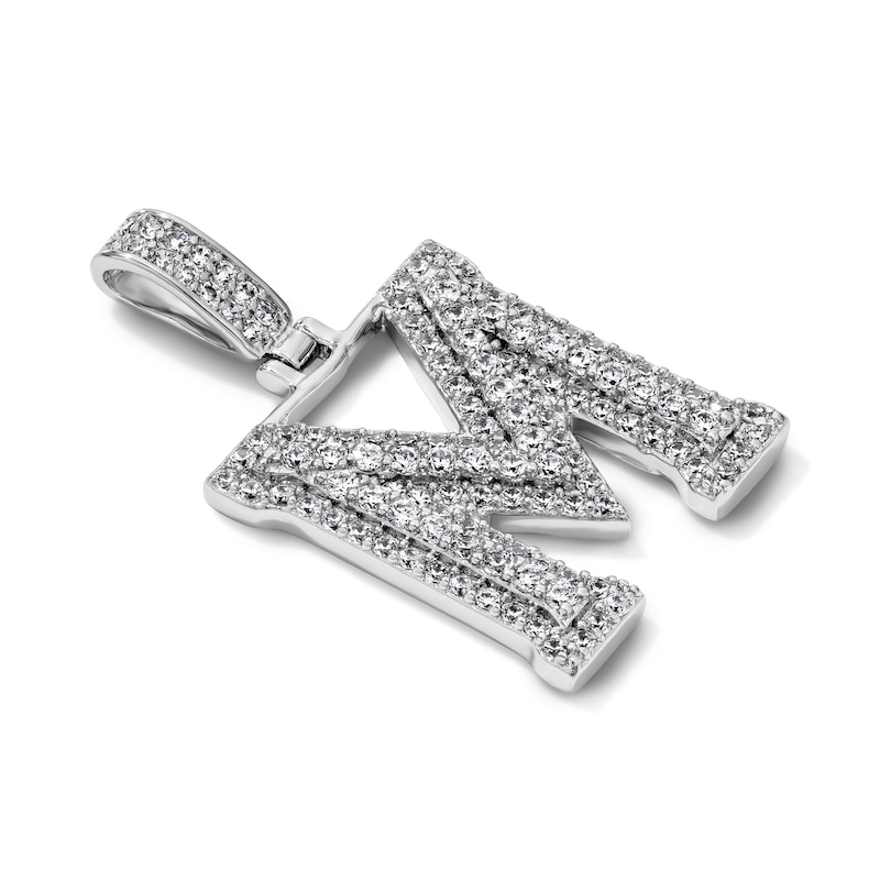 Silver-Plated CZ Pavé Double "M" Initial Necklace Charm