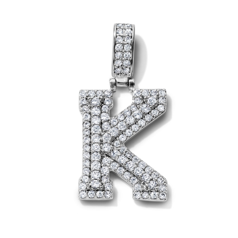 Silver-Plated CZ Pavé Double "K" Initial Necklace Charm