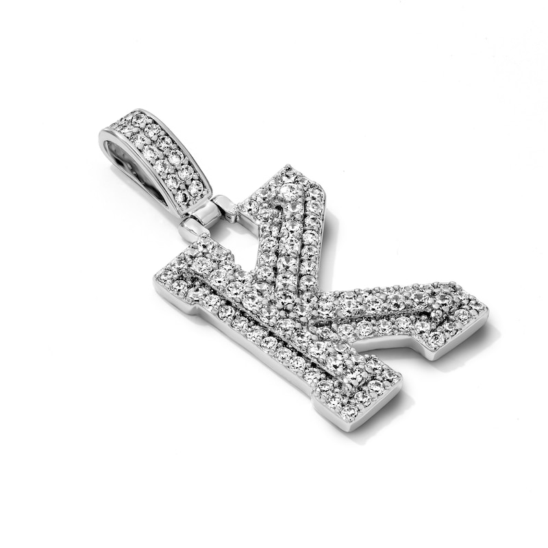 Silver-Plated CZ Pavé Double "K" Initial Necklace Charm