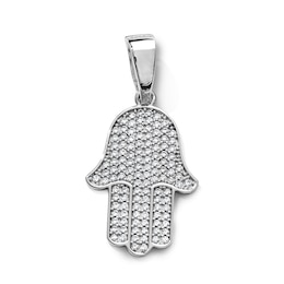 Silver-Plated CZ Pavé Hamsa Necklace Charm