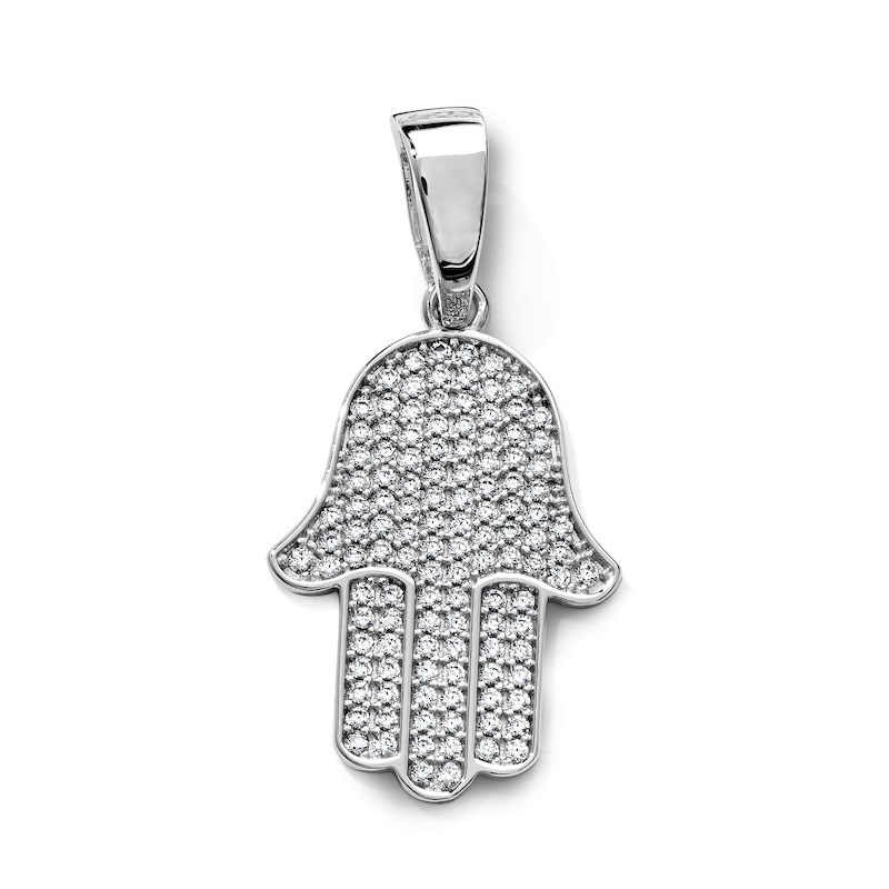 Silver-Plated CZ Pavé Hamsa Necklace Charm