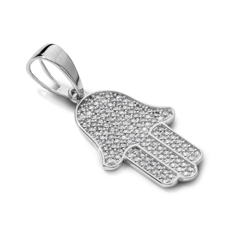 Silver-Plated CZ Pavé Hamsa Necklace Charm