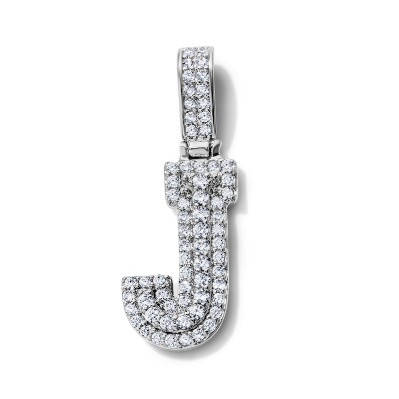 Silver-Plated CZ Pavé Double "J" Initial Necklace Charm