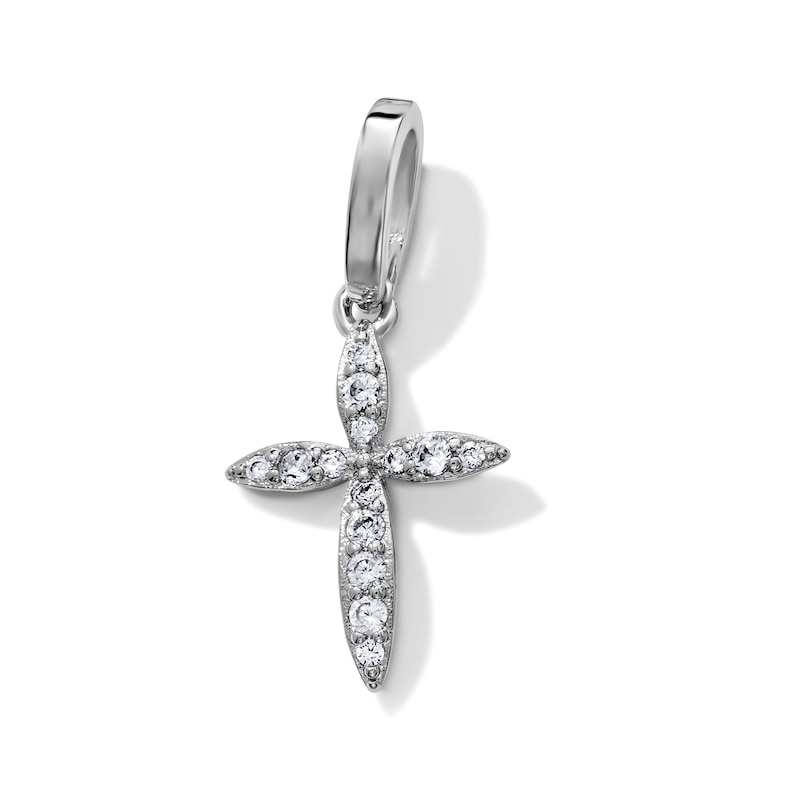 Silver-Plated CZ Marquise-End Cross Necklace Charm