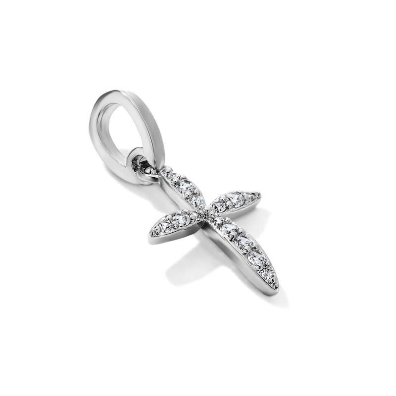 Silver-Plated CZ Marquise-End Cross Necklace Charm