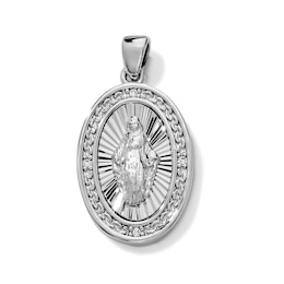 Silver-Plated Oval Lady of Guadalupe Necklace Charm