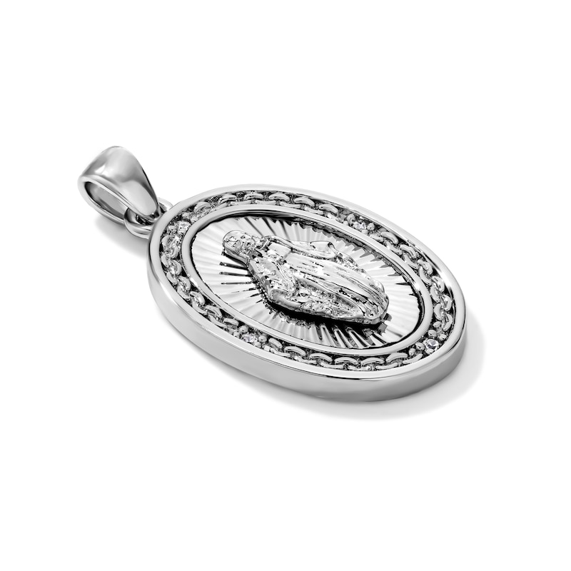 Silver-Plated Oval Lady of Guadalupe Necklace Charm