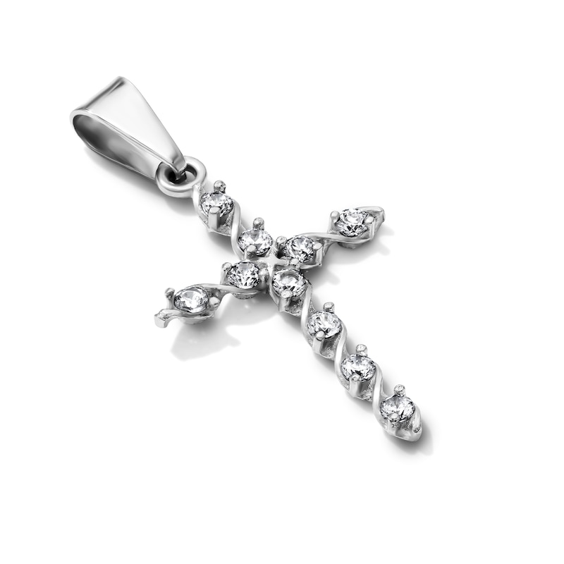 Sterling Silver CZ Swirl Cross Necklace Charm