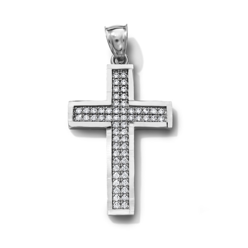 Sterling Silver Diamond-Cut Frame Cross Necklace Charm