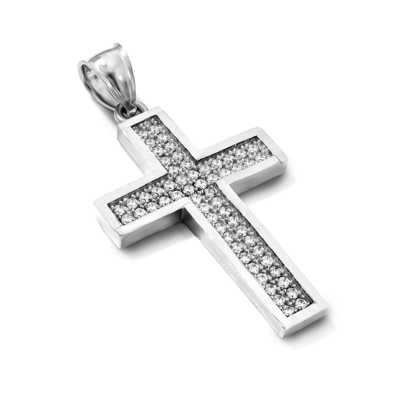 Sterling Silver Diamond-Cut Frame Cross Necklace Charm