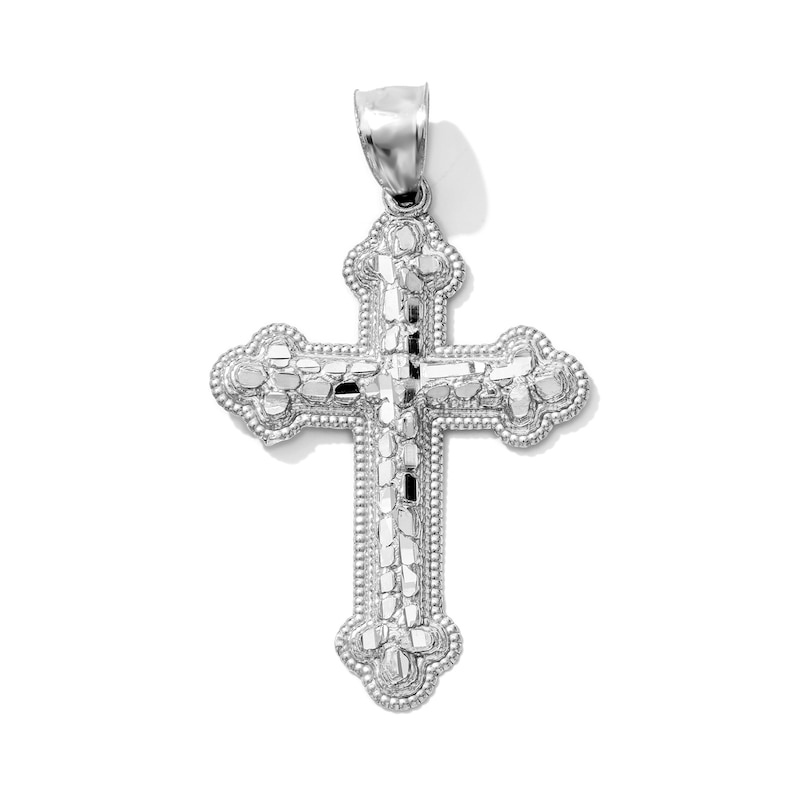 Solid Sterling Silver Nugget Flared-End Cross Necklace Charm