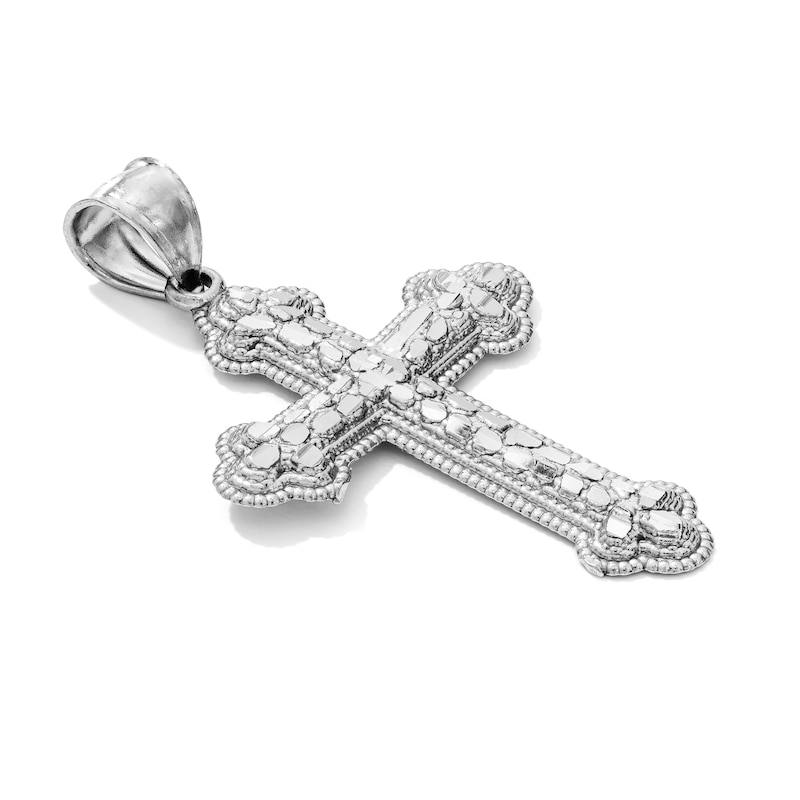 Solid Sterling Silver Nugget Flared-End Cross Necklace Charm