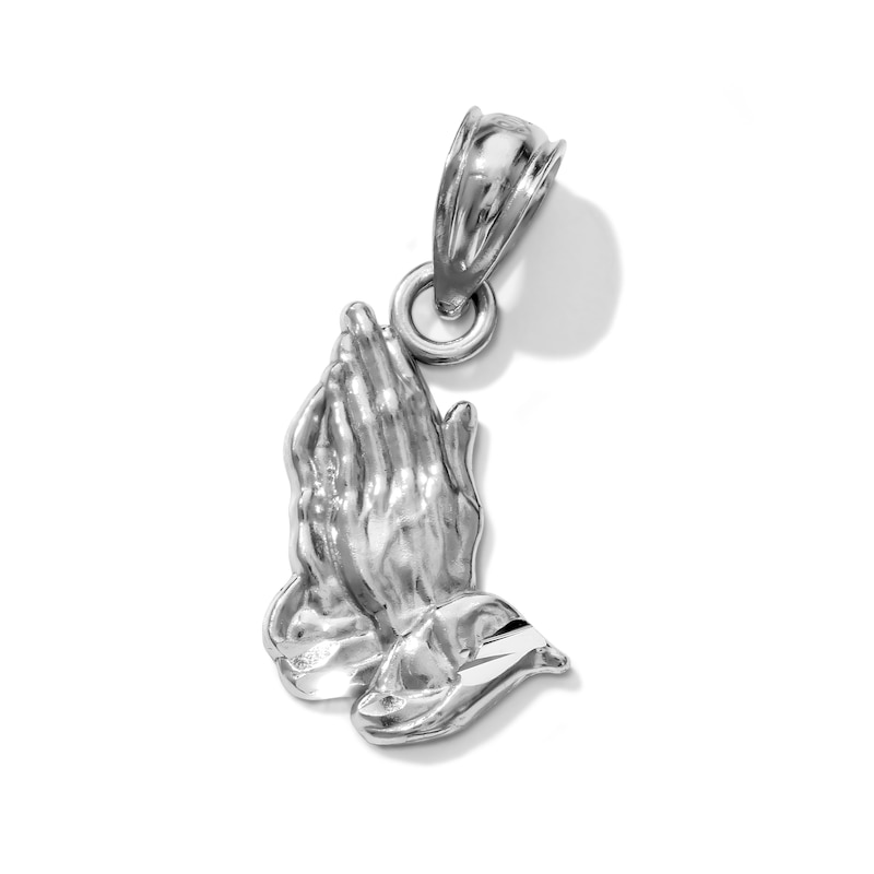 Solid Sterling Silver Diamond-Cut Praying Hands Necklace Charm
