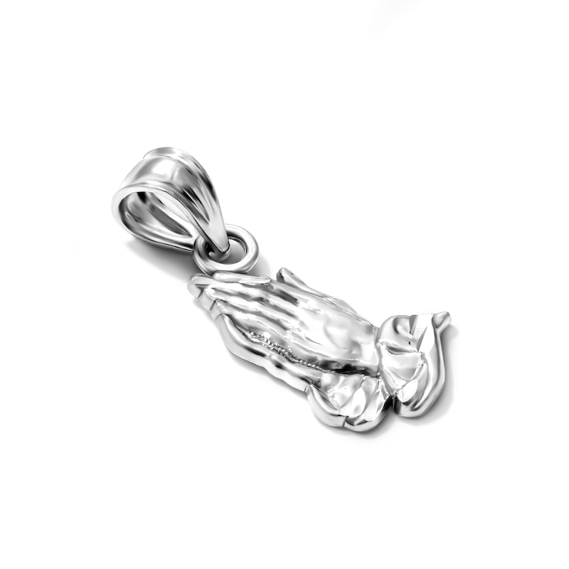 Solid Sterling Silver Diamond-Cut Praying Hands Necklace Charm