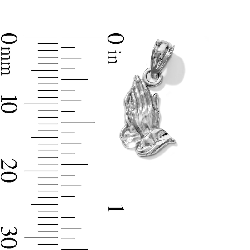 Solid Sterling Silver Diamond-Cut Praying Hands Necklace Charm