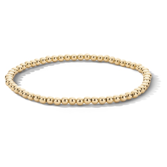 14K Gold Plated 3mm Beaded Stretch Bracelet - 7"