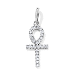 White Rhodium-Plated CZ Ankh Necklace Charm