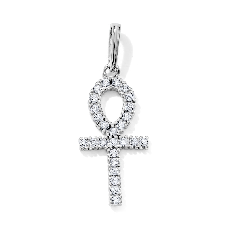 White Rhodium-Plated CZ Ankh Necklace Charm