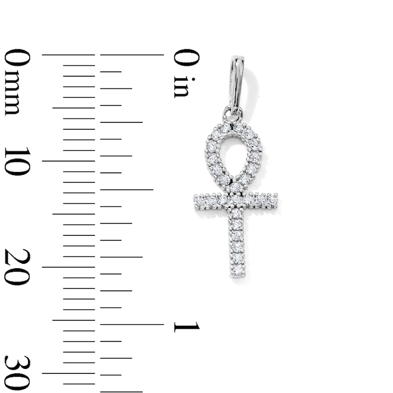White Rhodium-Plated CZ Ankh Necklace Charm