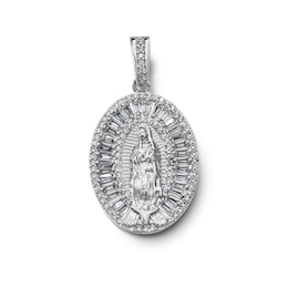 Silver-Plated CZ Oval Lady of Guadalupe Necklace Charm