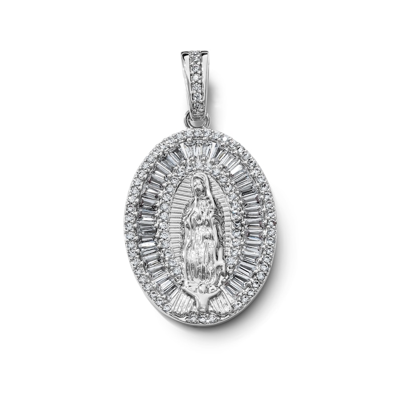 Silver-Plated CZ Oval Lady of Guadalupe Necklace Charm