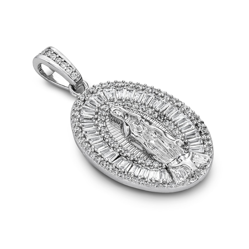 Silver-Plated CZ Oval Lady of Guadalupe Necklace Charm