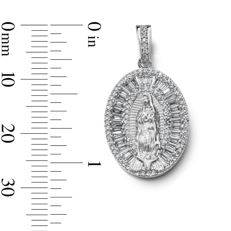 Silver-Plated CZ Oval Lady of Guadalupe Necklace Charm