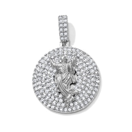 Silver-Plated CZ Open-Arm Jesus Medallion Necklace Charm