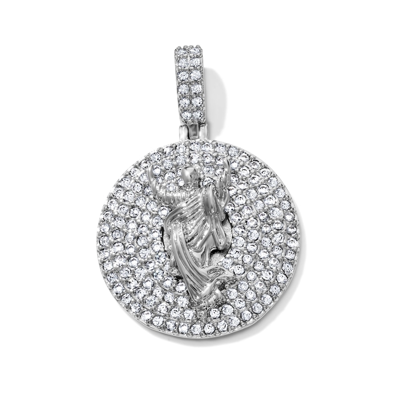 Silver-Plated CZ Open-Arm Jesus Medallion Necklace Charm