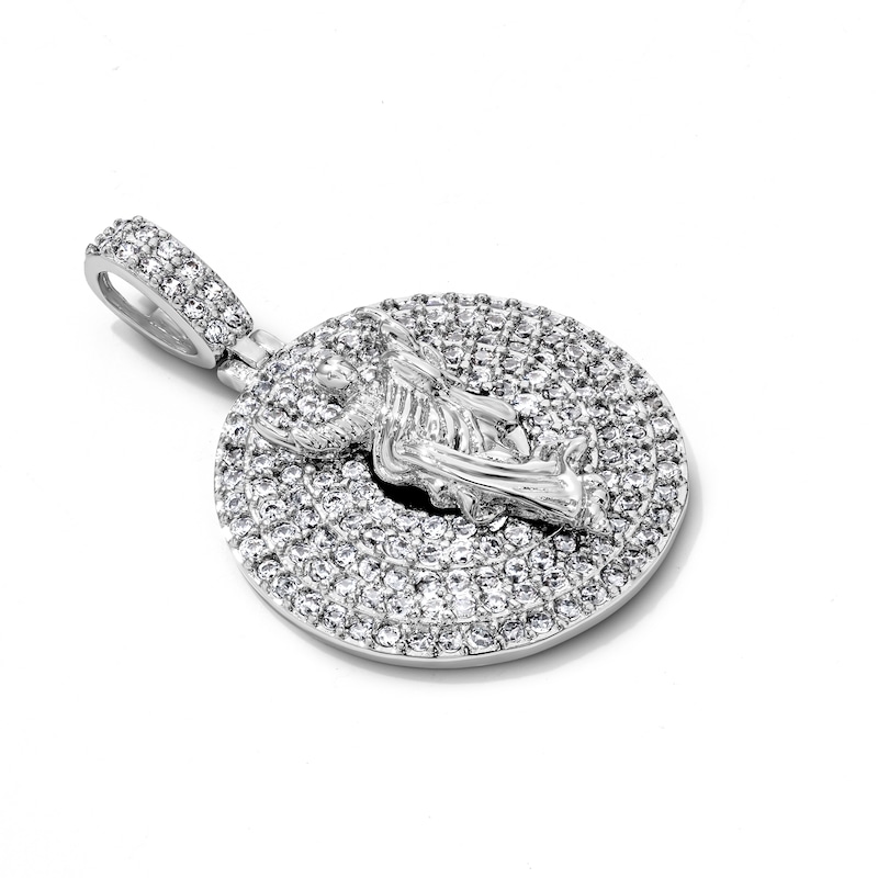 Silver-Plated CZ Open-Arm Jesus Medallion Necklace Charm