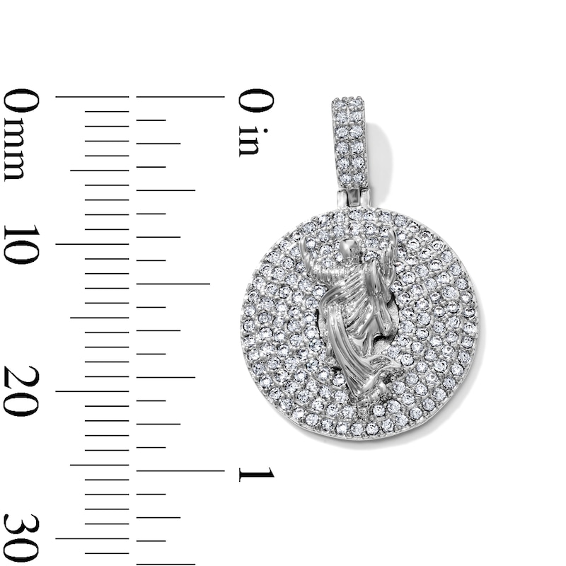 Silver-Plated CZ Open-Arm Jesus Medallion Necklace Charm
