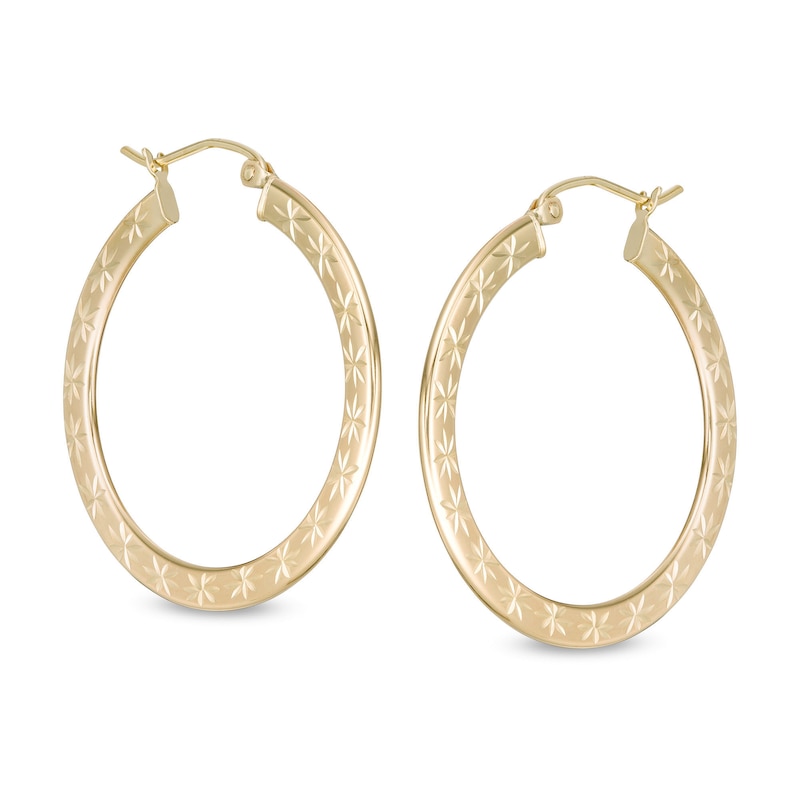 14 Gold Plated 31mm Diamond-Cut Star Flat Hoops