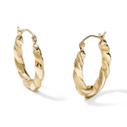 14K Gold Plated Polished and Satin Twist Hoops