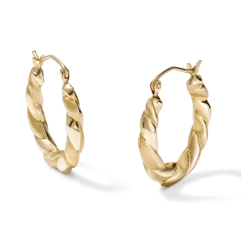 14K Gold Plated Polished and Satin Twist Hoops