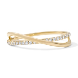 14K Gold Plated CZ Crossover Ring - Size 7