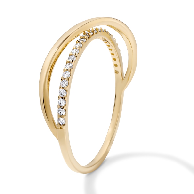 14K Gold Plated CZ Crossover Ring - Size 7